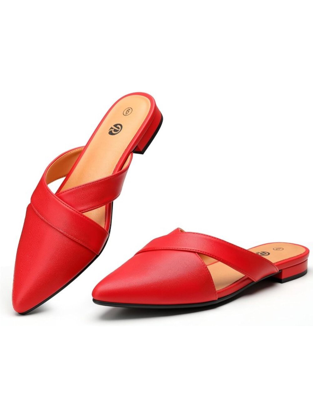 Women's Pu Red Closed Pointed Toe Pull On Backless Soft Suede Mules Flats